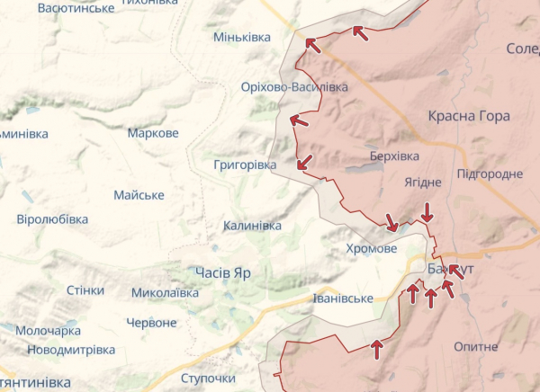 
Генштаб: Ідуть інтенсивні бої за Бахмут, Авдіївку та Мар'їнку &ndash; карта 